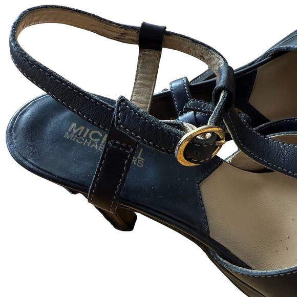 Michael Kors Black Leather Platform Open Toe T-strap Sandals Size 8M 90's Y2K - Picture 12 of 14